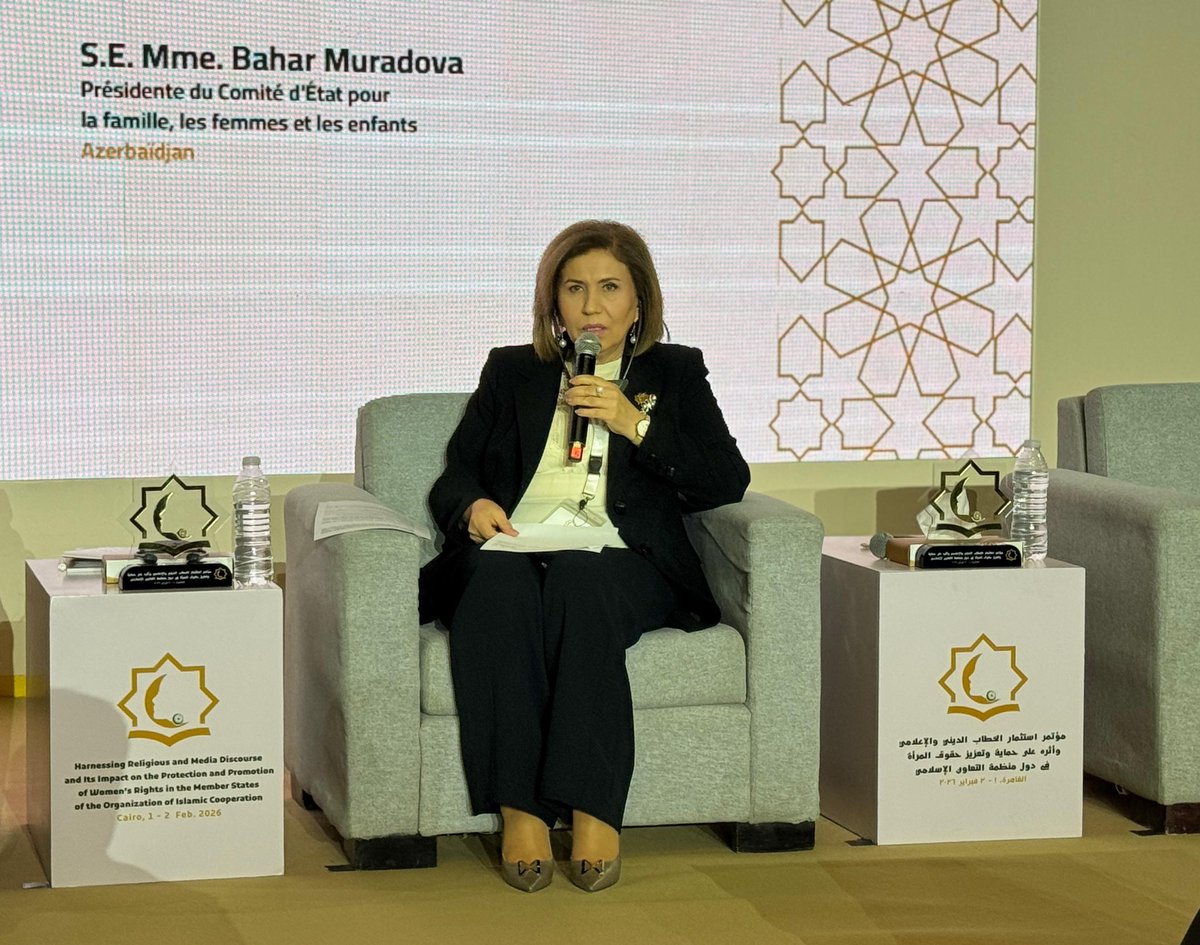 MuradovaBahar's tweet photo. Very pleased to speak at the international conference in Cairo🇪🇬 on harnessing religious &amp; media discourse and its impact on the protection &amp; promotion of women's rights.
Shared 🇦🇿's experience on empowering women &amp;  girls and their acitive participation in all areas of society. https://t.co/ATEQtPPt2U