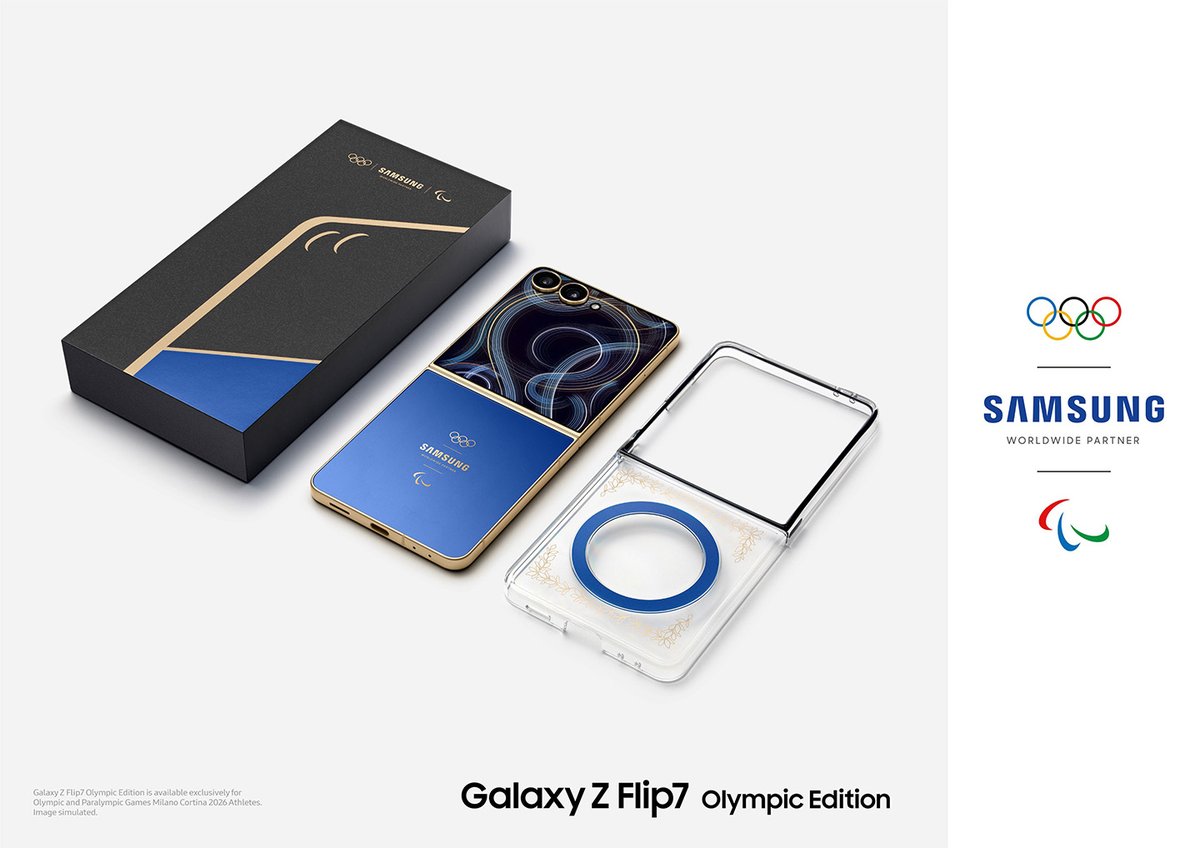 DarioTips's tweet photo. Samsung Electronics presentó el Galaxy Z Flip7 Olympic Edition, una edición especial destinada a los cerca de 3,800 atletas olímpicos y paralímpicos que competirán en los Juegos de Invierno Milano-Cortina 2026, diseñada para acompañarlos durante toda su experiencia. https://t.co/3bJpu73Yvl