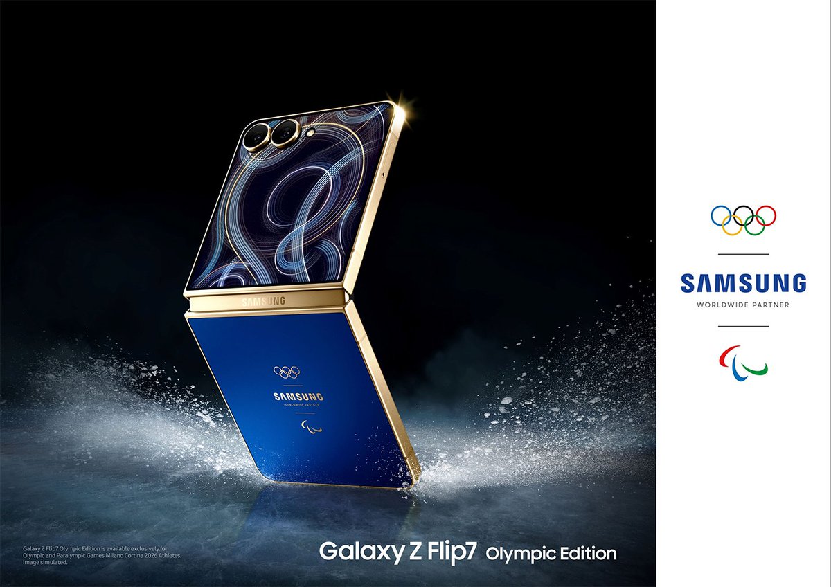 DarioTips's tweet photo. Samsung Electronics presentó el Galaxy Z Flip7 Olympic Edition, una edición especial destinada a los cerca de 3,800 atletas olímpicos y paralímpicos que competirán en los Juegos de Invierno Milano-Cortina 2026, diseñada para acompañarlos durante toda su experiencia. https://t.co/3bJpu73Yvl