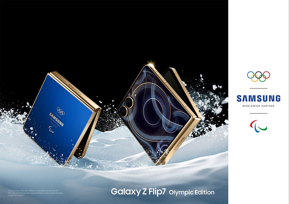 DarioTips's tweet photo. Samsung Electronics presentó el Galaxy Z Flip7 Olympic Edition, una edición especial destinada a los cerca de 3,800 atletas olímpicos y paralímpicos que competirán en los Juegos de Invierno Milano-Cortina 2026, diseñada para acompañarlos durante toda su experiencia. https://t.co/3bJpu73Yvl
