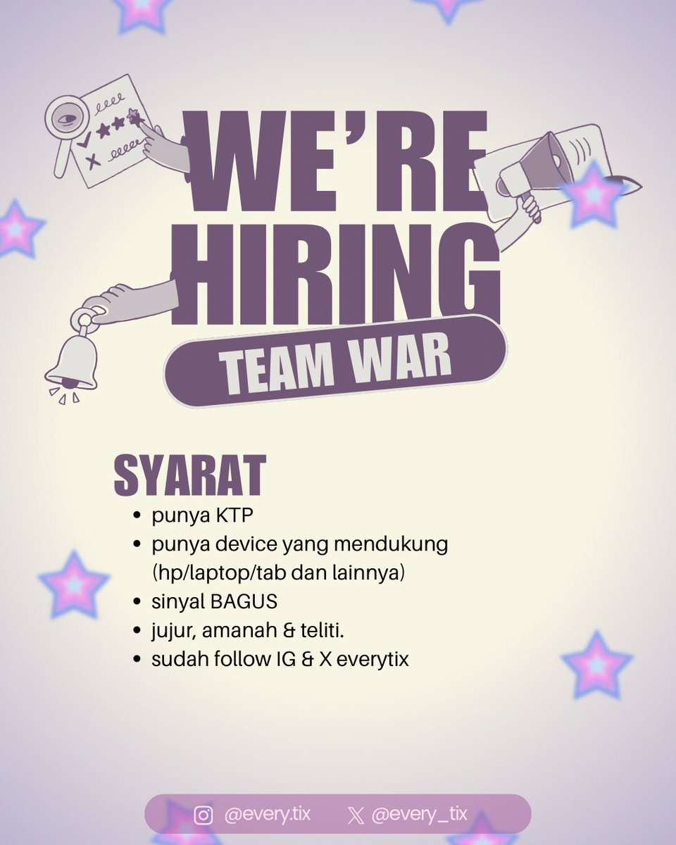 every_tix's tweet photo. Hiring Team Ticketing 

Haloo teman timun! aku lagi oprec tim war tiket, yg lagi cari uang tambahan bisa bgt buat daftar. Fee mulai dari 50-250k/tiket tergantung event yapp

daftar : https://t.co/3gVvUETOtA

tag. freelance jastip kpop konser #zonauang #zonajajan https://t.co/w7l3wwdunt