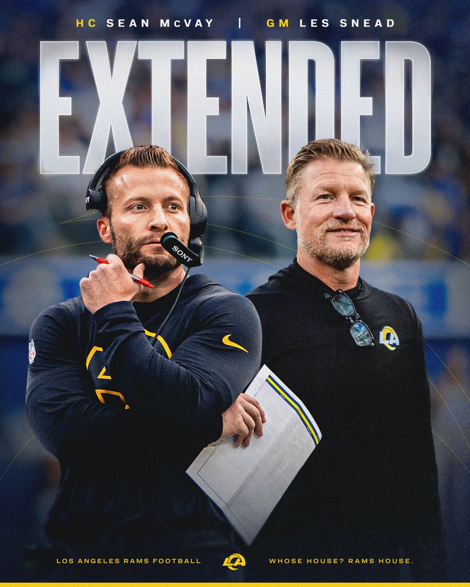 RamsNFL's tweet image. Here to stay. 🤝

We’ve signed extensions with Head Coach Sean McVay and General Manager Les Snead.