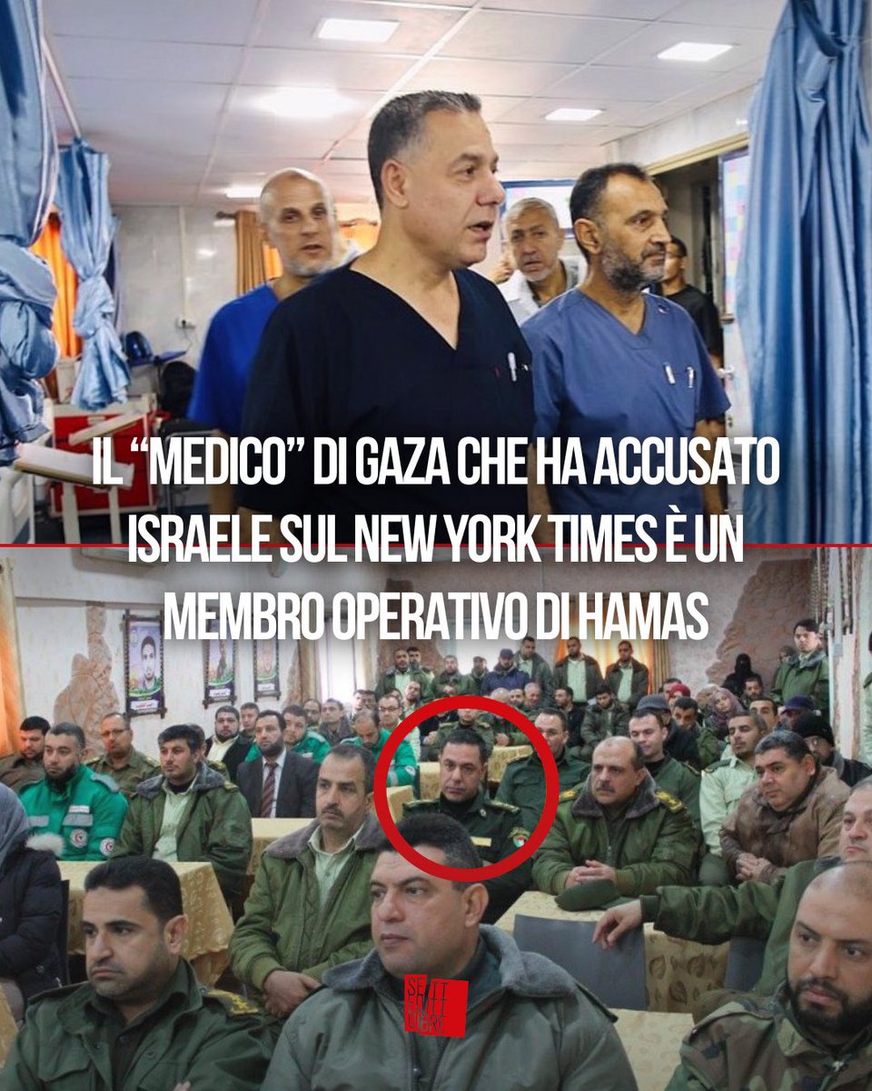 Setteottobre_'s tweet image. Un medico di Gaza, presentato dai media occidentali come una voce “umanitaria”, ha rilasciato interviste e firmato articoli per il New York Times in cui accusava Israele di genocidio.

La stessa persona, Hussam Abu Safiya, appare in una fotografia in uniforme militare di Hamas…