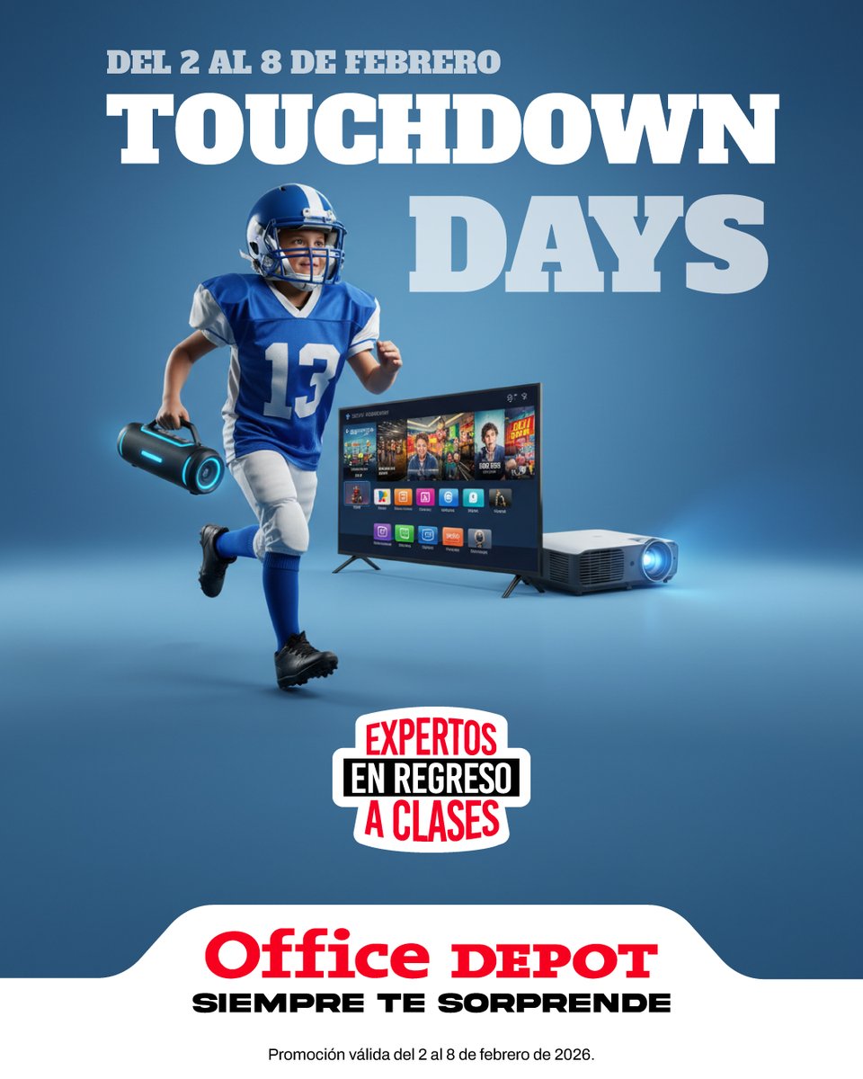 🏆 ¡Llegaron los Touchdown Days a Office Depot! 🏆
Equípate para el regreso a clases y para tus mejores momentos de entretenimiento con ofertas especiales. 
Compra en tienda o en officedepot.com.gt
#OfficeDepotSiempreTeSorprende
Válido del 2 al 8 de febrero de 2026.