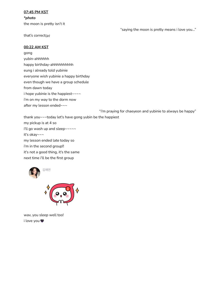 [260202/260203] 🍑💭 07:45 PM &amp; 00:22 AM KST
——— the moon is pretty isn't it, yubinie's birthday
#김채연 #채연 #트리플에스