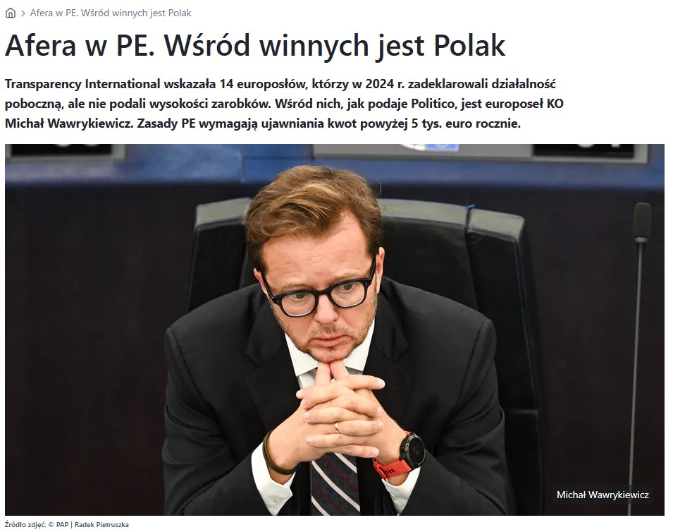 "Europoseł KO Michał Wawrykiewicz tłumaczył, że nie zgłosił dochodów w PE, bo zrobił to w polskim parlamencie. Powiedział Politico, że "źle zrozumiał" przepisy i dodał: - Kilkakrotnie pytałem o to moją asystentkę."
Nie ma to jak zwalić winę na asystentkę. Prawda panie mecenasie?