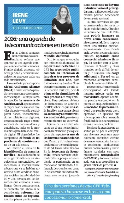 ⚠️ 2026: Una agenda de telecomunicaciones en tensión... mi columna de hoy en <a href="/El_Universal_Mx/">El Universal</a>
eluniversal.com.mx/opinion/irene-… vía @eluniversal