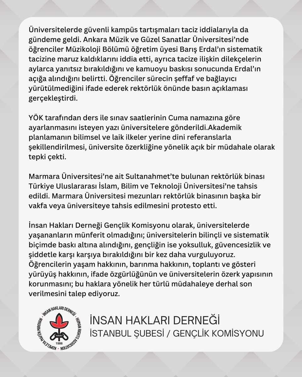 OCAK AYINDA ÜNİVERSİTELERDE NELER OLDU ?!

*Ocak ayında üniversitelerde yaşanan hak ihlallerine dair basın açıklamamız