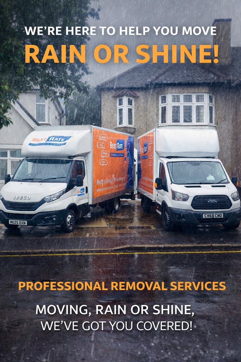 BestRateRemoval's tweet photo. A rainy week won’t stop a new February beginning 🌧️
Professional removals, rain or shine.

👉 Book your move with ease today!

#HouseMove #RemovalsCompany #FebruaryMoves #MovingDay #StressFreeMove #February https://t.co/dfuveidh7n