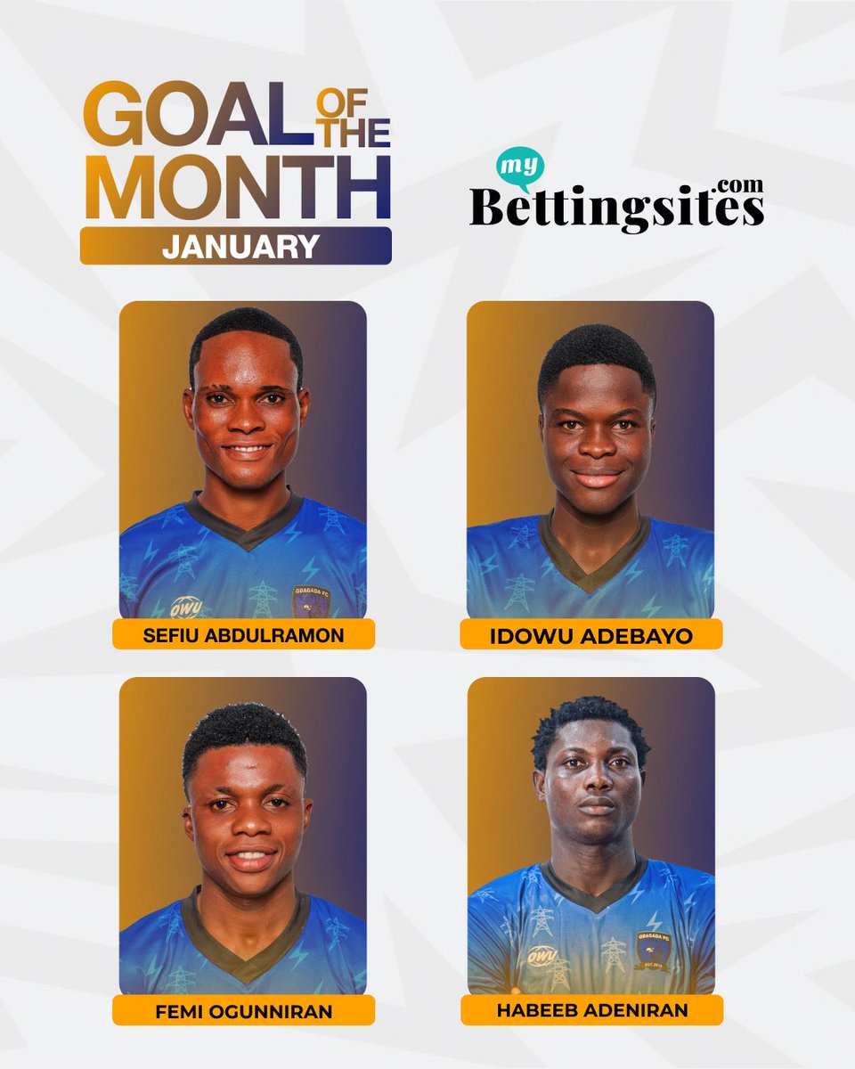 gbagadafc's tweet photo. Our Goal of the Month nominees powered by @MyBettingSiteNG for January have been shortlisted and YOU have the chance to pick correctly and WIN #10,000!

👉 Vote your winner
👉 Retweet or Reshare 

N.B. Terms &amp; Conditions Apply 

#GFC | #WeAreGbagda | #MyBettingSiteNG | #GOTM https://t.co/dFIebow4MN