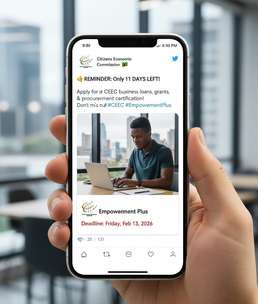 Opportunity for Zambian Entrepreneurs! 🇿🇲

​The Citizens Economic Empowerment Commission (CEEC) has officially launched Empowerment Plus, a brand-new online system for:

​💰 Business Loans
🤝 Grants
📜 Preferential Procurement Certification

​Why use Empowerment Plus?

​Real-time