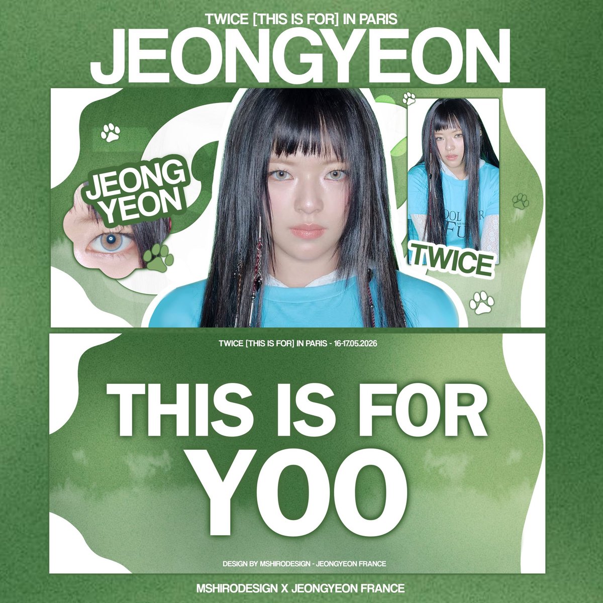 ˗ˏˋ 💬 - 02.02.2026 ˎˊ˗  

Voici la bannière de Jeongyeon pour les concerts à Paris !! 
Merci à <a href="/MShiroDesign/">MShiro Designᰔ — HIATUS</a> d'avoir fait la bannière ! 

/!\ L’objectif est de réalisé 5000 bannière pour les deux dates 
Soit 2500/ j 
Don minimum = 1€
Un don = une bannière réservée

(1/2)