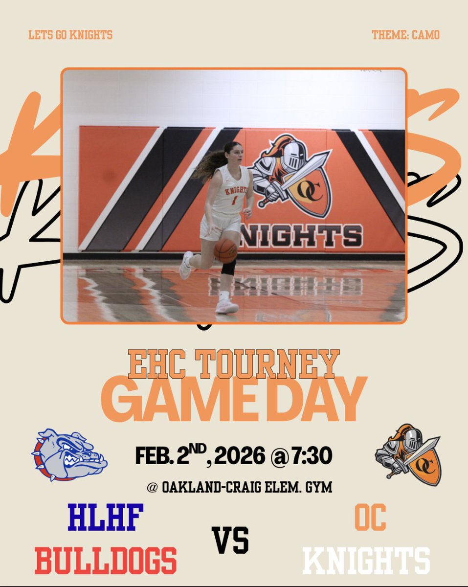OC_Knights's tweet image. OC hosts two quarterfinal games in the EHC Girls Basketball Tournament tonight!
6pm--Howells-Dodge vs Stanton
7:30--OC vs Humphrey-Lindsay
Admission is $6/$5--NO PASSES
Streaming is on OC FanHudl
Good luck Knights!!
#camo 
#GBO