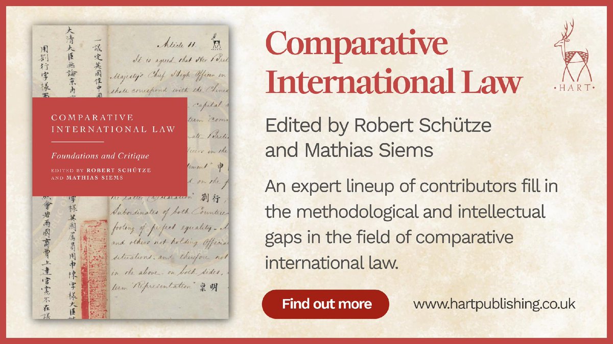 hartpublishing's tweet photo. 📕 Now published: 'Comparative International Law' edited by Robert Schütze and Mathias Siems

Examines the key concepts of comparative international law, including its historical and critical perspectives ➡️ https://t.co/DHipwuRGeU

#InternationalLaw #ComparativeLaw https://t.co/IIlQAKMUEI