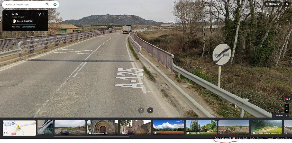Duda para <a href="/guardiacivil/">Guardia Civil</a> y <a href="/DGTes/">Dir. Gral. Tráfico</a>: carretera A-125 entre el cruce de Erla (Zaragoza) y la rotonda de la A-124/A-125 y A-1103. La señal vertical permite adelantar pero la señalización horizontal no: ¿qué hacer? Esta carretera fue reasfaltada por <a href="/GobAragon/">Gobierno de Aragón</a>, antes se podía adelantar