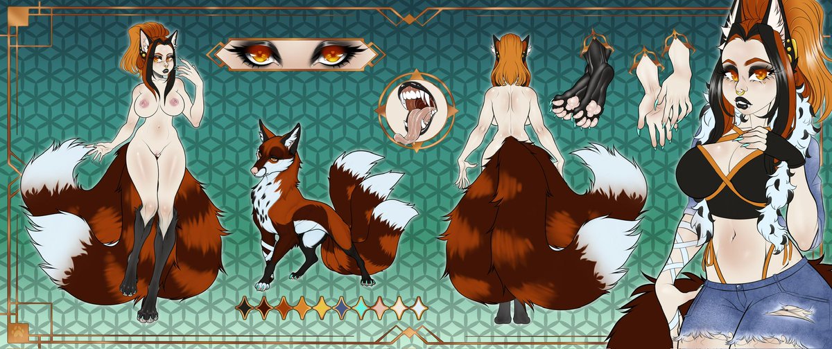 pawkukkake's tweet photo. Yeeee I got to do another “human” oc on the big base 👏👏👏👏 I also got to design a lil foxy for the design 🖤

Art © me
Oc © ￼ @FishxBowl 
Base © ￼ unistaart https://t.co/ukJRsSoZvB