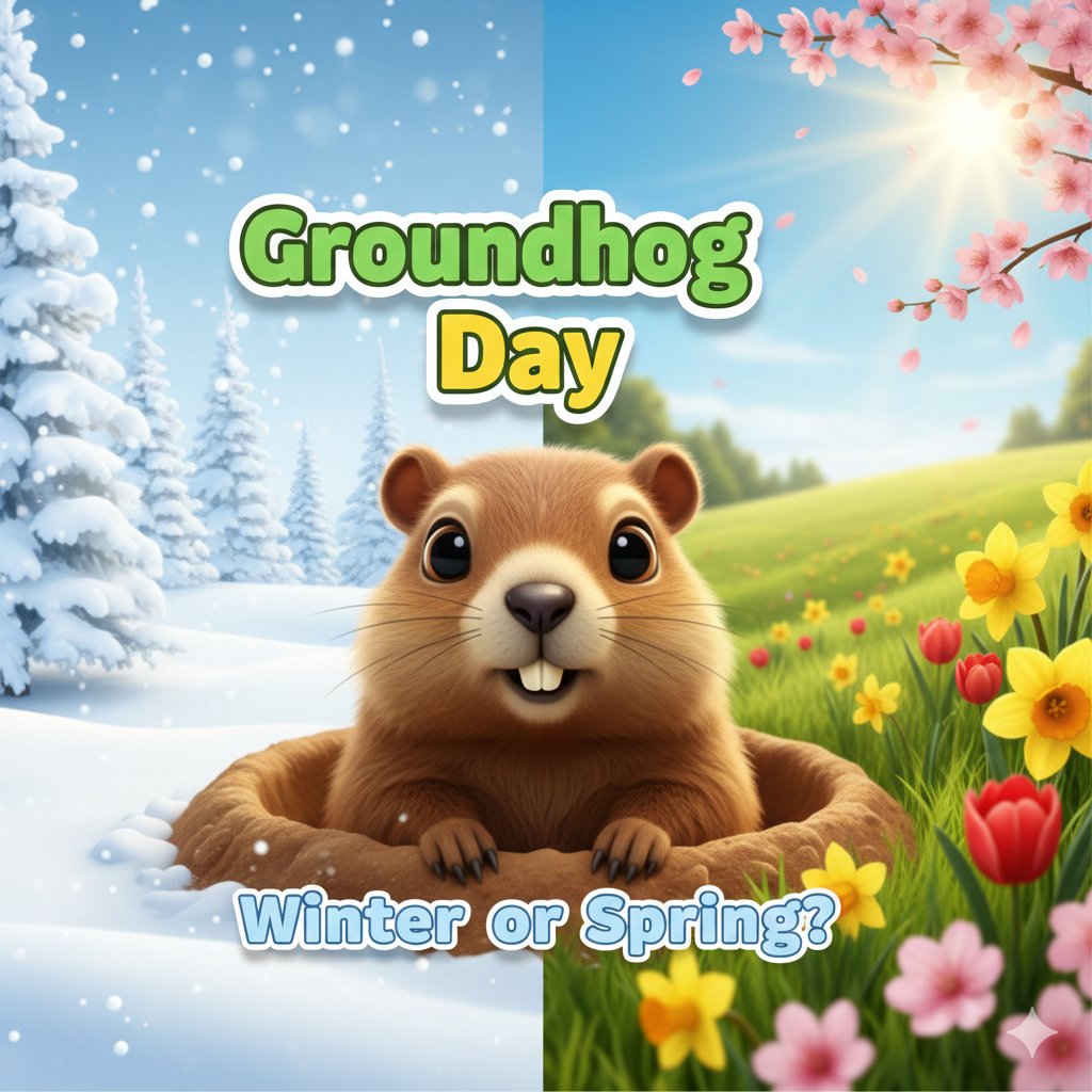 MarleyJame16432's tweet image. Today is Groundhog Day! ❄️☀️
If the groundhog sees its shadow, winter sticks around longer.
No shadow? Spring is coming early! 🌸
What do you think it’ll be this year — Winter or Spring? 🤔Get Link :ytly.ink/7dOsa
#GroundhogDay #WinterVsSpring #FunTradition