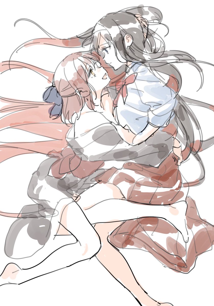 秋葉と琥珀の絵置いて寝る