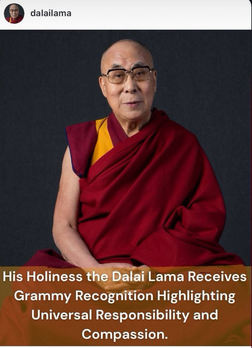 History made! 🕊️ The Dalai Lama just won his first GRAMMY for 'Meditations: The Reflections of His Holiness.' Listen to the award-winning wisdom here: shorturl.at/DvPLA 
#GRAMMYs