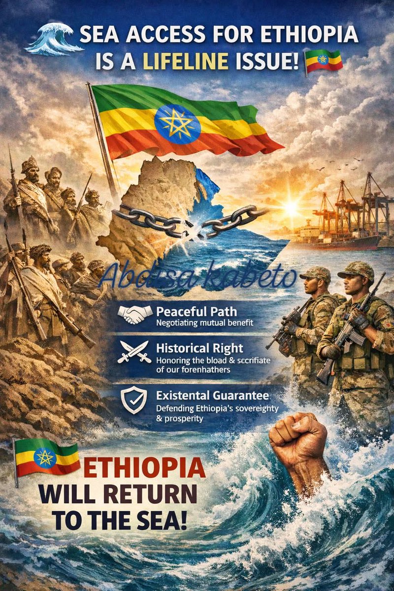 kabeto_abdisa's tweet photo. የባህር በር ለኢትዮጵያ የህልውና ጥያቄ ነው!
ኢትዮጵያ በልጆቿ ጥረት ወደ ባህር በሯ ትመለሳለች! 🇪🇹💪
#Ethiopia #SeaGate #NationalInterest #RedSea #Unity #EconomicFreedom #AccesstoSea #assabport https://t.co/ygOoboMXHe