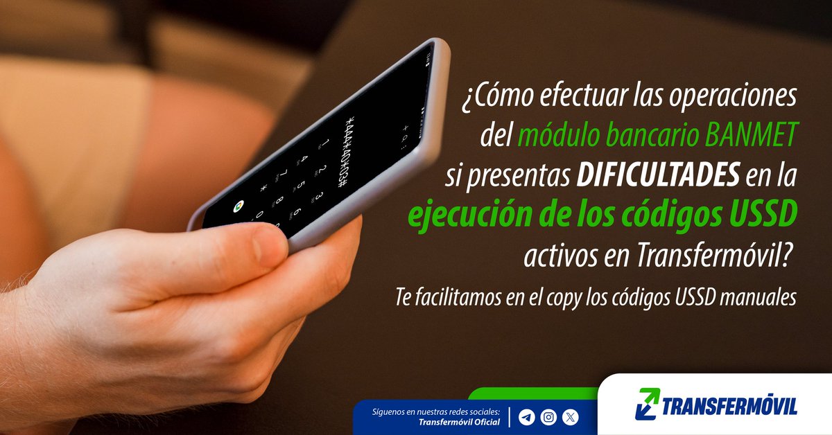 Los Códigos USSD manuales son útiles tanto para usuarios Android que no posean Transfermóvil, como para usuarios iOS que deseen disfrutar de los servicios de la APK. 

Consulta nuestro canal en Telegram #Transfermóvil_Oficial para obtener  información detallada sobre los mismos.