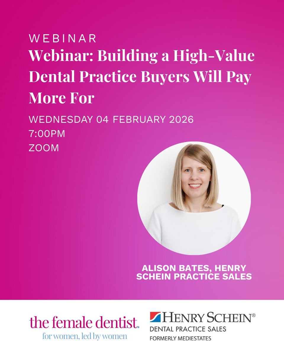 HenryScheinUK's tweet image. 💻  Free Webinar: Building a High-Value Dental Practice Buyers Will Pay More For 

📅 Wed 4th Feb 2026 | 7PM

👉 Register now:  hsdental.co/4teuv76 

#DentalPractice #PracticeGrowth #HenryScheinUK #TheFemaleDentist
