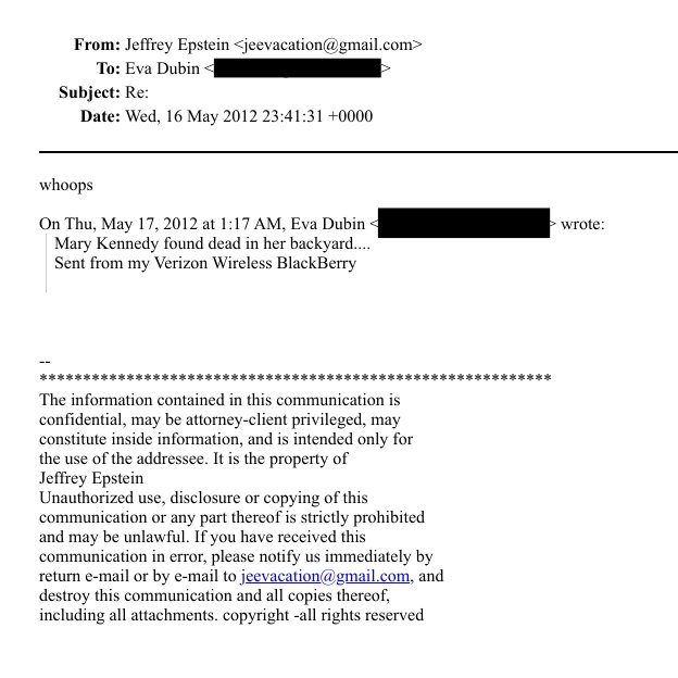 🇺🇸 Epstein said "whoops" after finding out RFK Jr's wife was found dead hanging