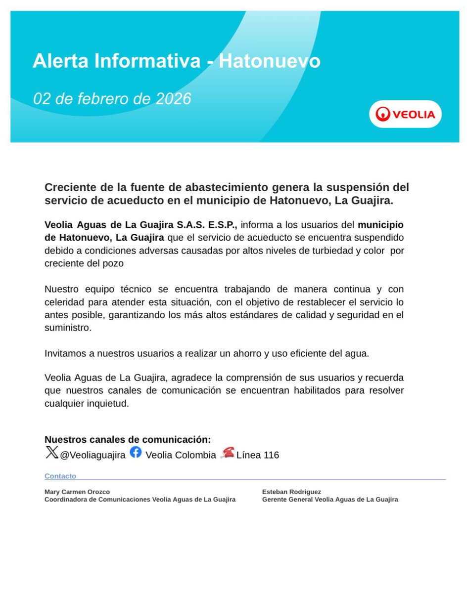 Compartimos las siguientes #AlertasInformativas📢 para los municipios de Hatonuevo y San Juan del César, La Guajira.🏜️