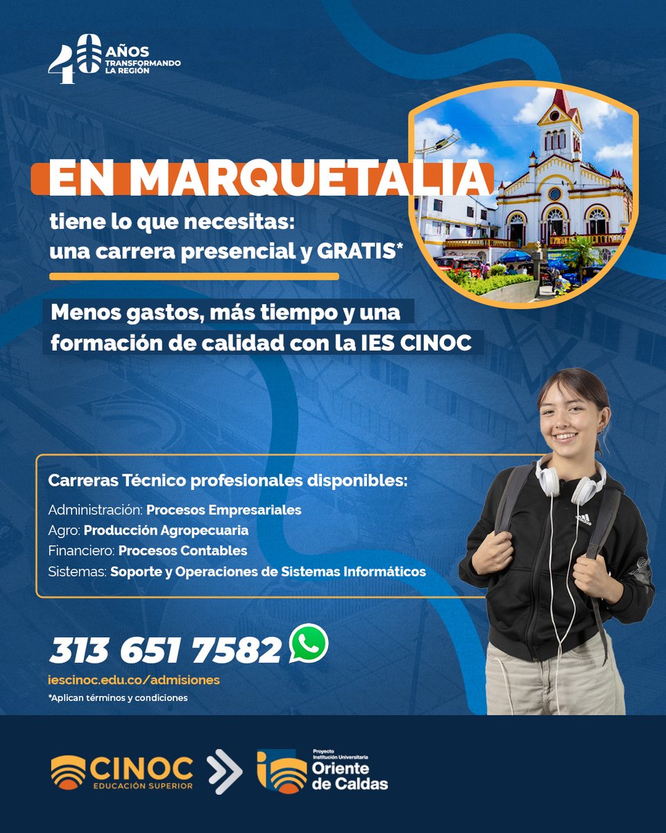 En #Marquetalia puedes estudiar sin irte lejos.

Inicia tu proceso de inscripción aquí: iescinoc.edu.co/admisiones/

WhatsApp: wa.me/3136517582

iescinoc.edu.co/ofertaacademic…

*Aplican términos y condiciones.