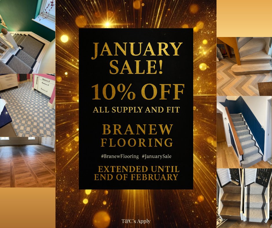 Our January offer is officially extended!
Get 10% off all supply &amp; fit flooring jobs until the end of February.
DM us to book your slot wix.to/GHhqJLF

#BranewFlooring #Flooring #LVT #Carpets #Stockport #HomeImprovements #FebruaryOffer
