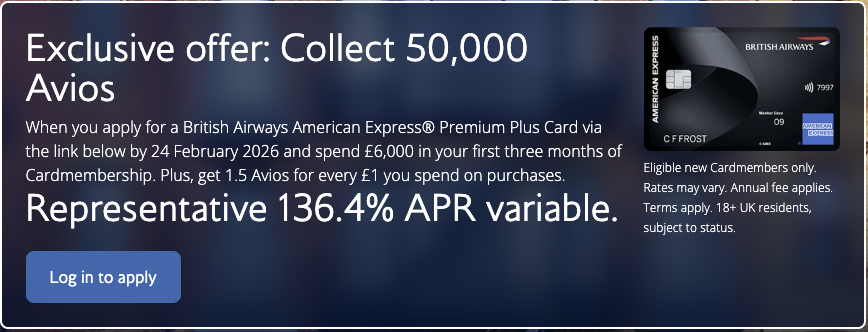 yodarjun's tweet photo. Ok, someone at @British_Airways  is goofing off. Advertising a 136.4% APR credit card like its an awesome offer! Which format of date to enter when trying to do an online checkin? #facepalm https://t.co/1M4Cuws3zu
