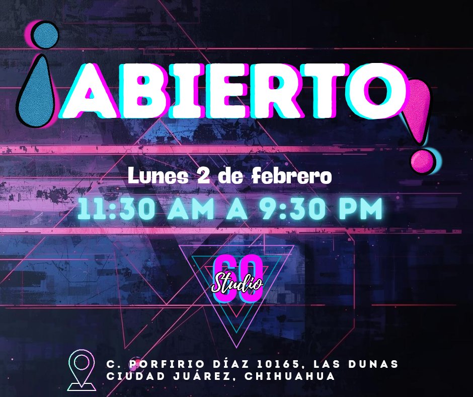 Los esperamos el día de hoy en nuestro horario normal! Y les recordamos que Studio 69 no descansa en días festivos! 
Visítanos en Porfirio Díaz 10165, las dunas en Ciudad Juarez, Chihuahua!