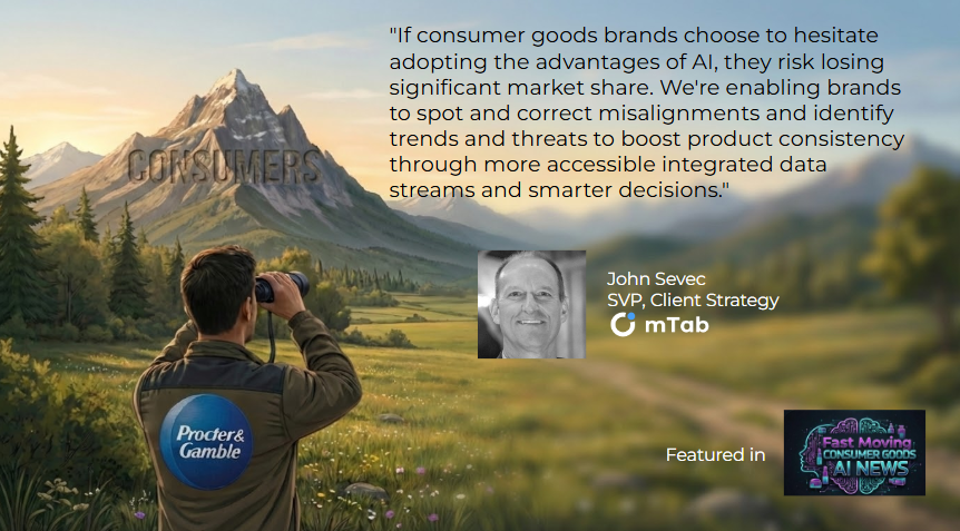 mTAB's tweet photo. Our SVP of Client Strategy, John Sevec, discusses what he's experiencing on the frontline of the #AI innovation with clients adopting #decisionintelligence across the #fastmovingconsumergoods (#FMCG) industry. Read the feature in FMCG AI News: https://t.co/ui6SvHVSsP https://t.co/eWhy0MEwML