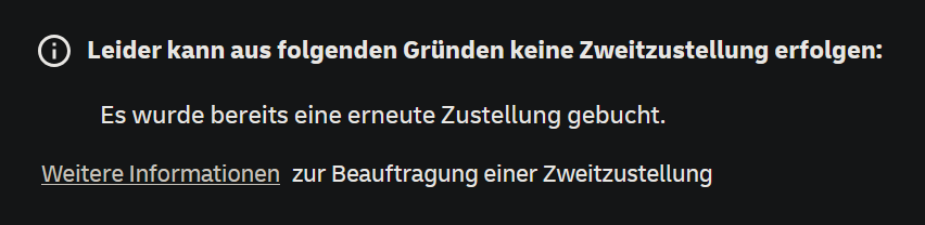 rabbit_70's tweet photo. @DHLPaket Ich habe letzte Woche für eine Sendung, die in eine Filiale gebracht wurde, eine 2. Zustellung beauftragt, die auch bestätigt wurde. Trotzdem liegt das Paket noch in der Filiale und geht in 2 Tagen zurück. Nochmal beauftragen kann ich es nicht, Auftrag schon gebucht. https://t.co/ilt852VBCQ