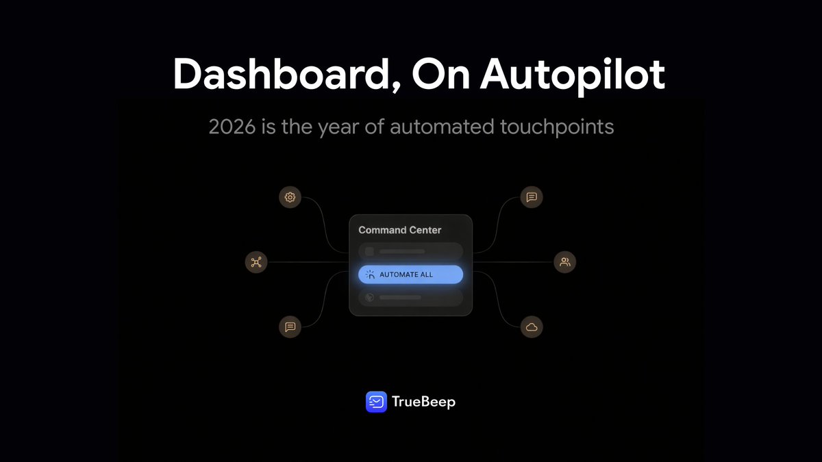 getTrueBeep's tweet photo. Passive marketing is a 2025 mistake.
In 2026, every touchpoint must be automated.
Start now with Discount-only pricing and
Get free onboarding (including a 14-day trial).
TrueBeep: Your AI Marketing Command Center.
#SaaS #Growth #TrueBeep https://t.co/mQ66KXSirL