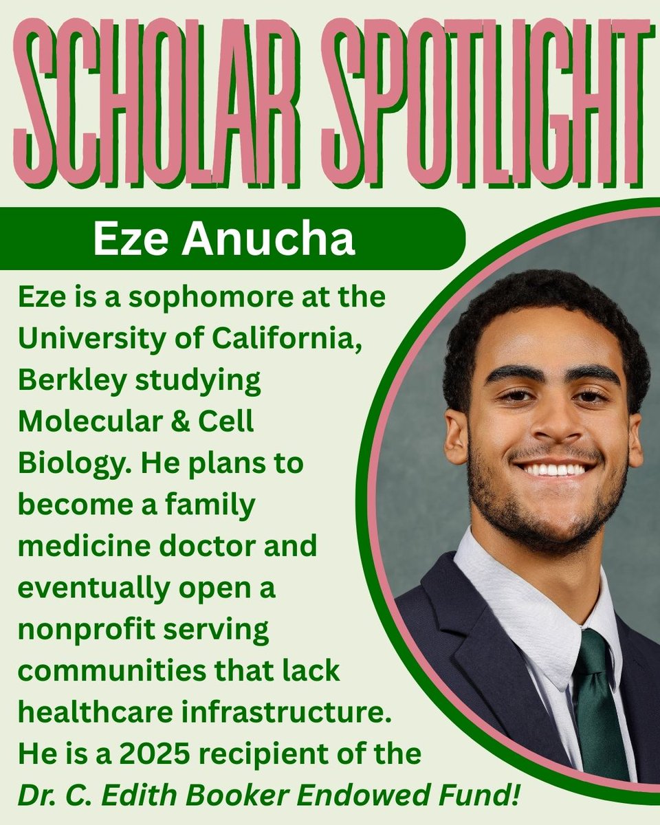 AKAEAF's tweet photo. This week’s feature is Eze Anucha, a sophomore at UC Berkeley majoring in Molecular &amp; Cell Biology. Through volunteering to provide medical care to underserved communities, he discovered his passion for medicine. He is a 2025 Dr. C. Edith Booker Endowed Fund recipient. https://t.co/5vX6w5tbiM