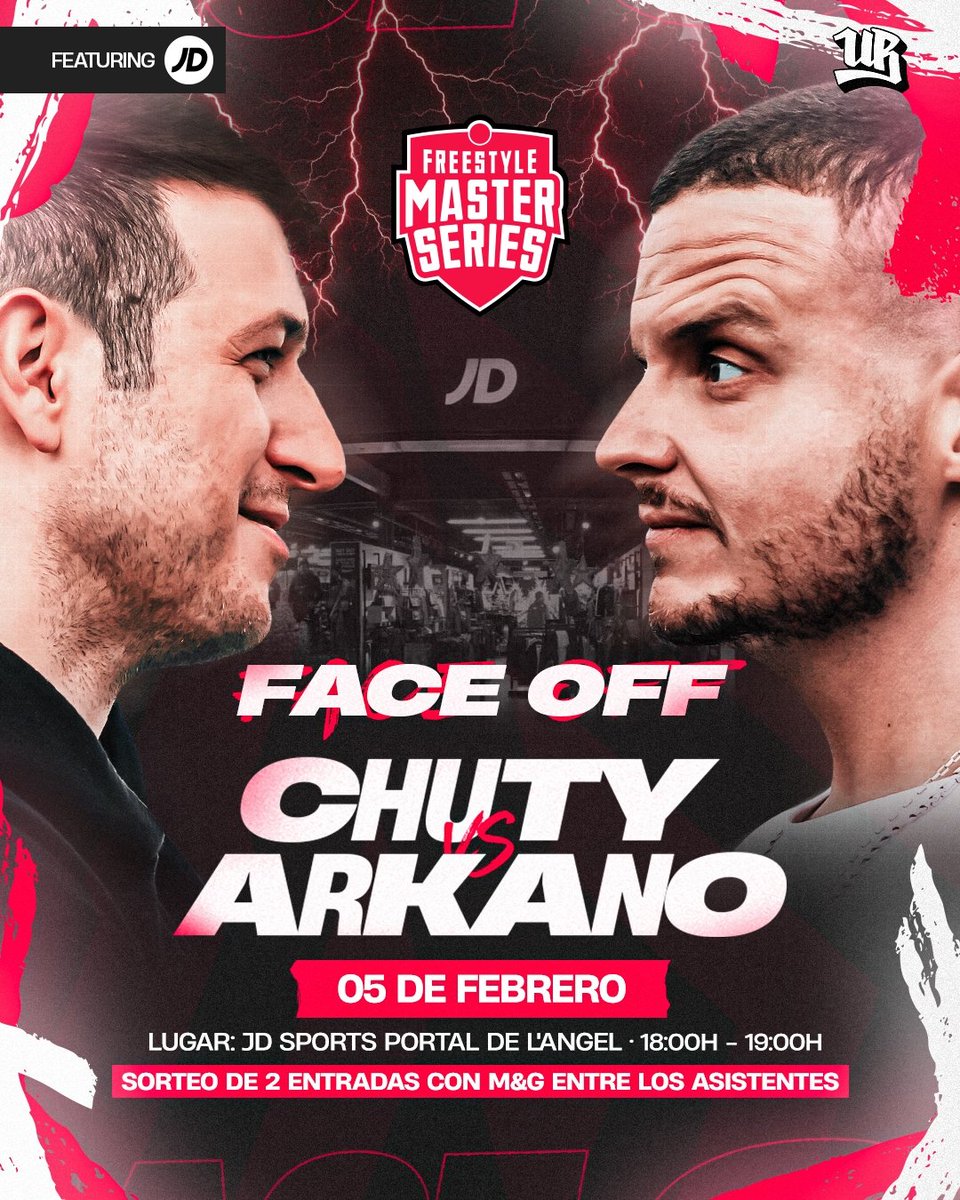 FMSEspOficial's tweet photo. 𝗖𝗛𝗨𝗧𝗬 🆚 𝗔𝗥𝗞𝗔𝗡𝗢, 𝗘𝗟 𝗙𝗔𝗖𝗘 𝗢𝗙𝗙
𝙇𝙖𝙨 𝙡𝙚𝙮𝙚𝙣𝙙𝙖𝙨 𝙘𝙖𝙧𝙖 𝙖 𝙘𝙖𝙧𝙖 
🏷️ Podrás vivir la previa del duelo más épico de la temporada en @jdsportses este jueves 5 de febrero en la tienda de Portal De L'Angel

🎟️ Además podrás ganar entradas con M&G para rodearte de tus artistas favoritos 🤩
#fms #fmsespaña #chuty #arkano