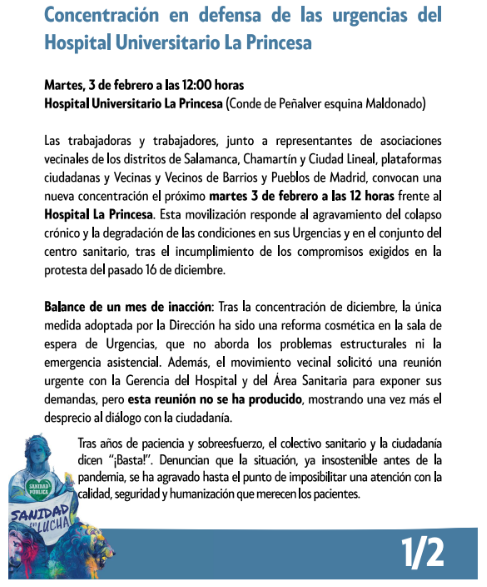 Spanish_Revo's tweet image. Mientras Ayuso presume de “gestión”, las Urgencias del Hospital La Princesa colapsan: falta de personal, riesgo para pacientes y parches cosméticos en lugar de soluciones reales.

📍 Martes 3 de febrero · 12:00
✊ Concentración en defensa de la sanidad pública.
Basta de…