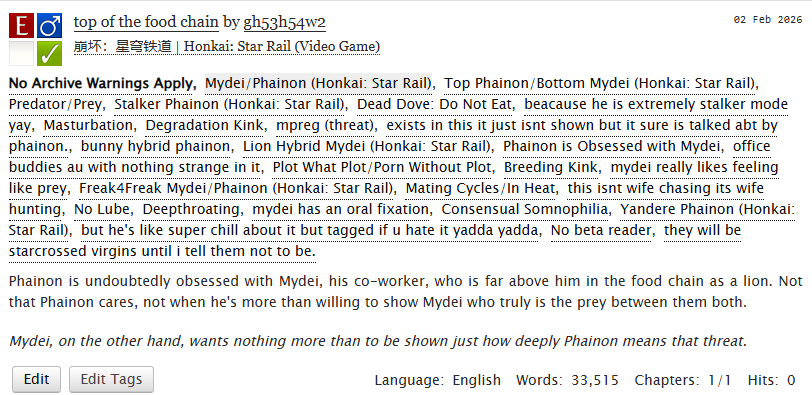 posted a new phaidei pwp.
please read the tags thank you thank you. 

what if u were a beautiful big lion man being hunted down by a bunny? would u be turned on yes or no lol answer quickly,