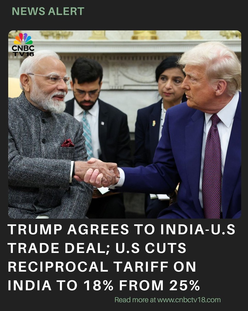 #IndiaUSTradeDeal | India and the U.S have announced a historic #tradedeal, after months and multiple rounds of negotiations. 

As part of the deal, the 25% reciprocal tariff announced on Indian exports will be reduced to 18%, US President #DonaldTrump announced.

Prez Trump adds