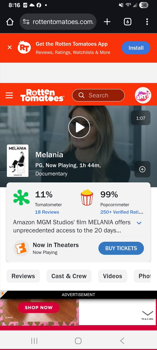 RaveSpecter's tweet image. What do you mean thr Melania Documentary is a 99%?! Look, like her or not, 99% seems wild for just a Documentary in general 

Just how
