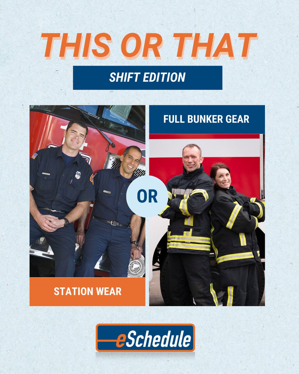 Long shifts = comfort + readiness 👨‍🚒 
What’s your go-to during a 24-hour shift?

#eSchedule #FireDepartment #FirefighterLife #FirstResponders #FireService #PublicSafety #ShiftWork #StationLife #WorkforceManagement