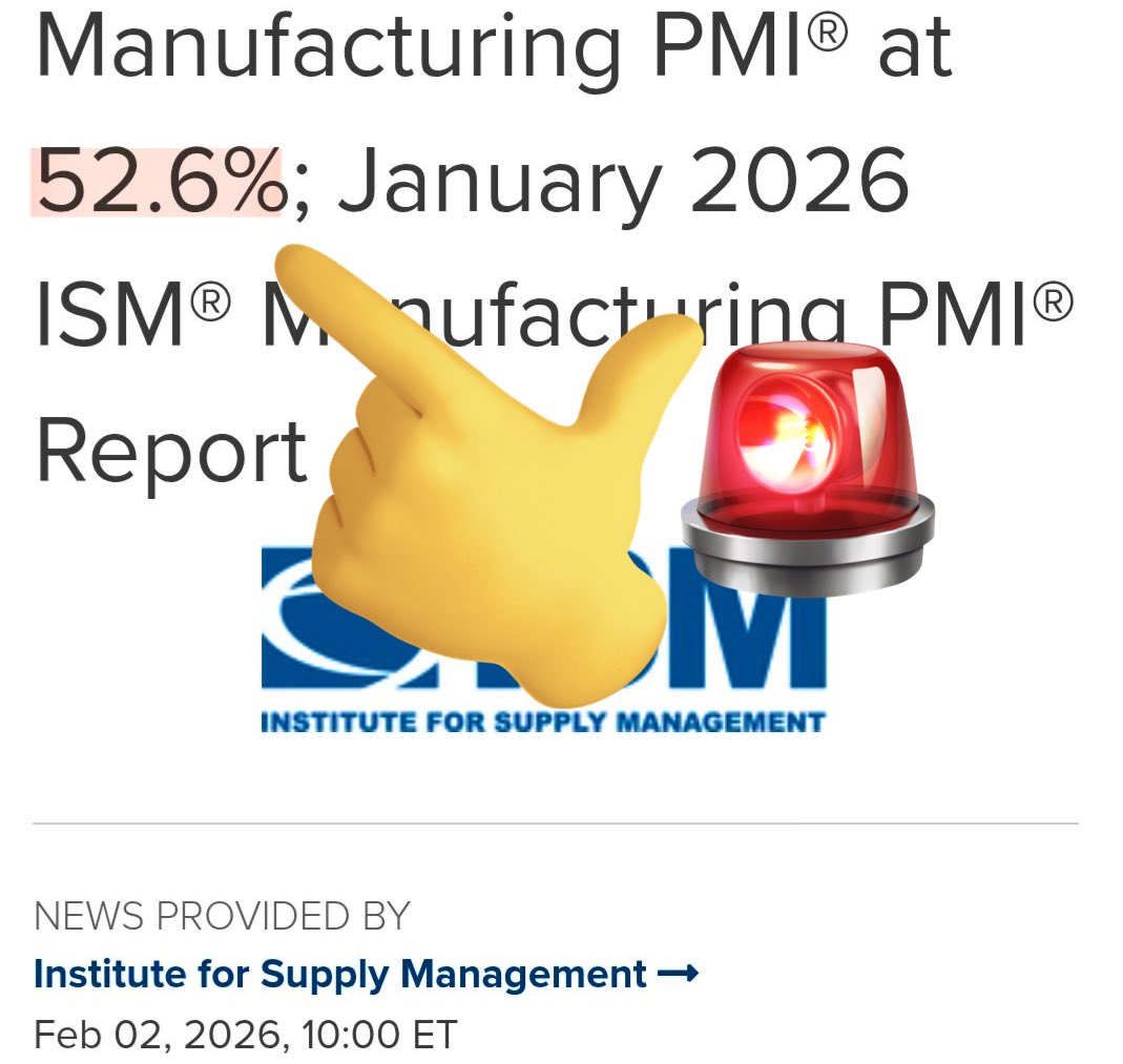 "Yeah the bear market has started, crypto is dead"

Meanwhile PMI just came in at 52.6%, highest since 2022. 

Will the bears get absolutely grilled this year?