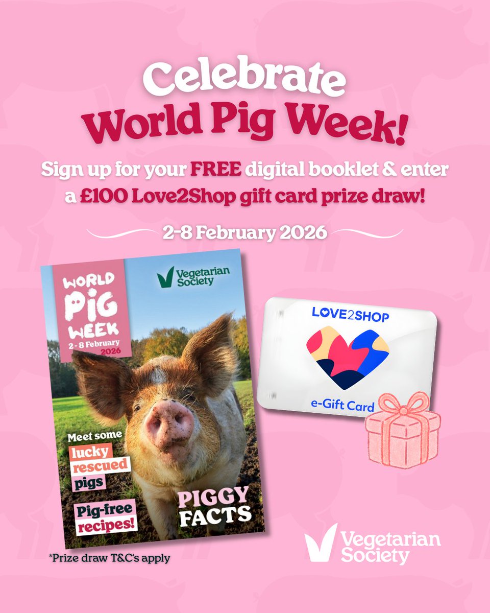 vegsoc's tweet photo. Sign up to get your FREE #WorldPigWeek digital booklet filled with rescue stories, piggy facts, and delicious veggie &amp; vegan recipes! 🐷

🎁Plus: automatic entry (upon sign-up) into the prize draw for a £100 Love2Shop gift card!

👉 Sign up now: https://t.co/lDyXEhNj2n https://t.co/WKoys7TsEc