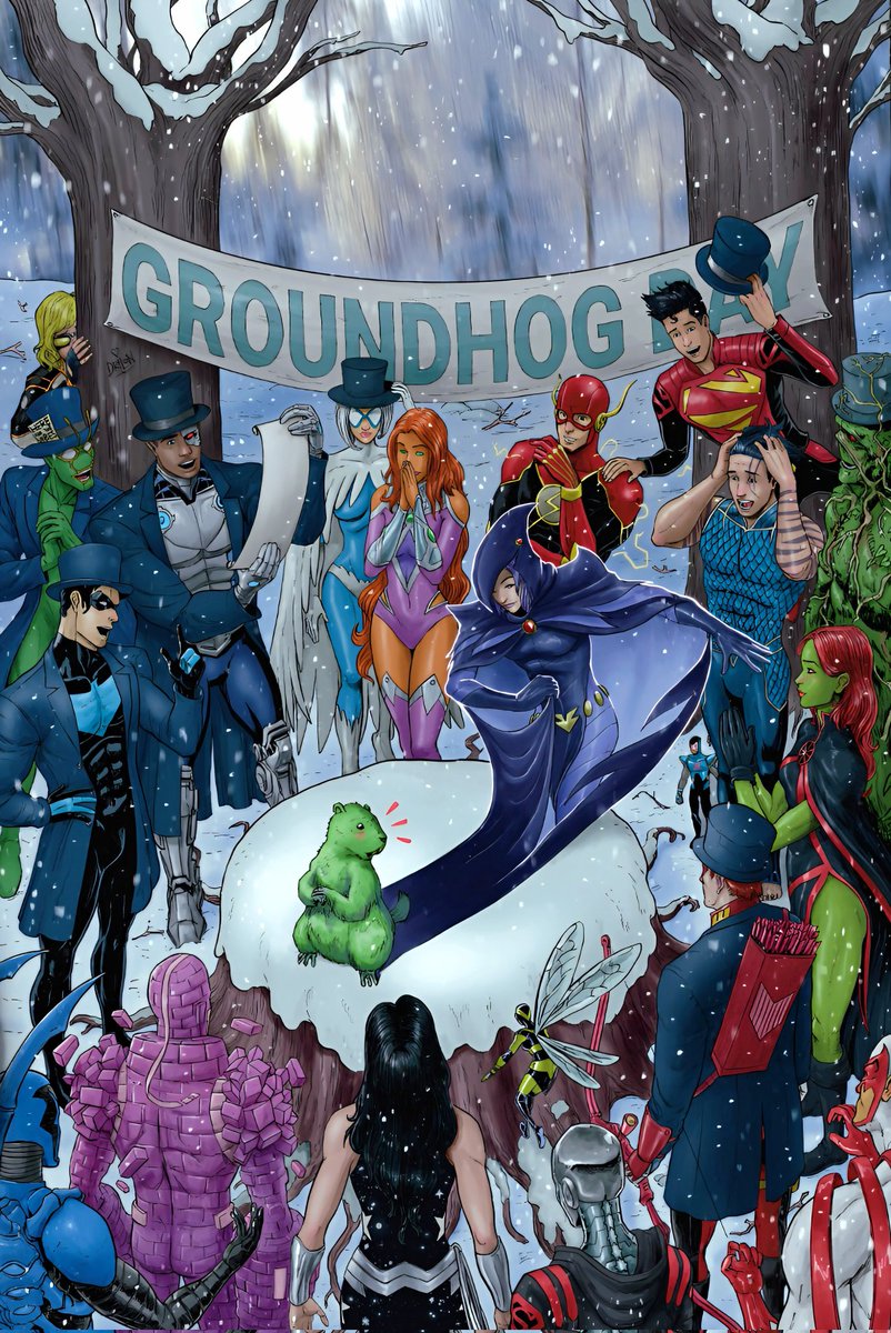 The Titans (plus Swamp Thing and Ambush Bug) celebrate Groundhog Day! Splash page by Aquaman: Yo-Ho-Hold Onto Your Hook's <a href="/andrewdrilon/">Andrew Drilon</a>!
