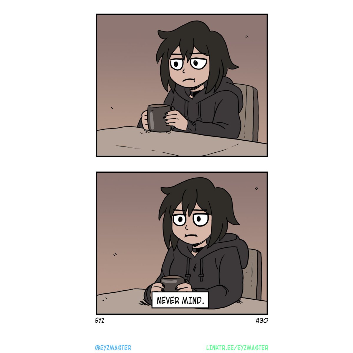 Eyzmaster's tweet photo. Calm coffee moment. Brain: surprise flashback. ☕

Thanks for reading. Rue was fine for a full three seconds and honestly that’s progress.

#Eyz #myart #RueComic #OKButNotFunctioning #RelatableComics #SliceOfLife #IndieComics #MentalHealthComic https://t.co/G8iRe3AQng