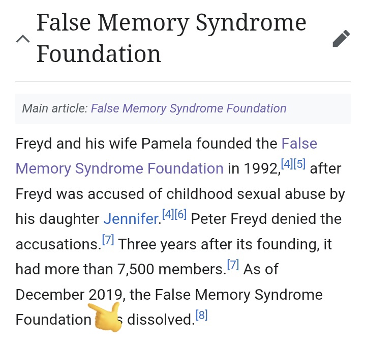 uncle_authority's tweet photo. hey remember how the False Memory Syndrome Foundation was established by an incestuous pedophile with a board staffed with Stanford (MKULTRA legacy) psychiatrists to discredit a priori all ritual abuse victims and dissolved itself three months after Epstein didn't kiII himself??? https://t.co/sMfggzuzBX