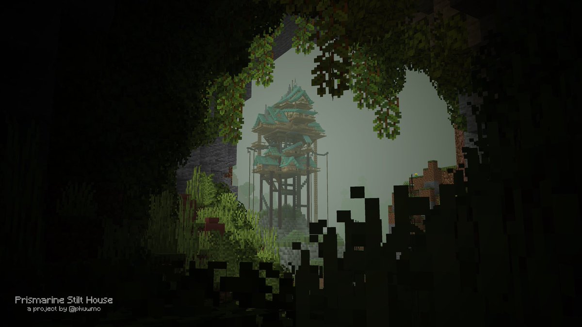 phuwmc's tweet image. Prismarine stilt house 
#Minecraft #Mimecraftbuilds #マイクラ建築