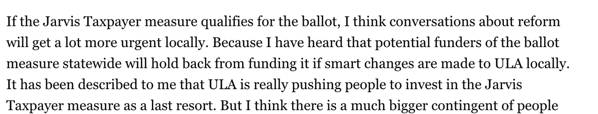 ICYMI: The Southern California developers funding <a href="/HJTA/">HJTA.org</a> anti-tax statewide ballot initiative could pull back if they get a deal on ULA's contested "mansion tax," <a href="/nithyavraman/">Nithya Raman</a> tells <a href="/dillonliam/">Liam Dillon</a>:

politico.com/newsletters/ca…