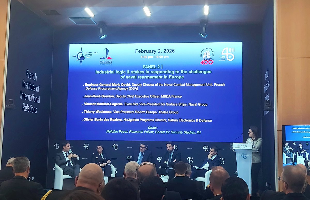 Marsattaqueblog's tweet image. Blog - Conférence navale de Paris 2026 (@ifri_) - Réarmement naval et opérations en eaux contestées - Un rythme et des exigences qui obligent @marinenationale @dga @gican_indunav

mars-attaque.blogspot.com/2026/02/confer…

#innovation #naval #BITD